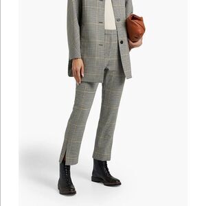 Theory Cropped Checked Woven Straight Leg Slit Pants 2 Brown Black Yellow Plaid‎